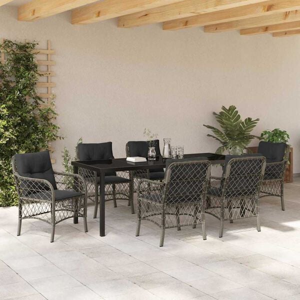 vidaXL Conjunto de Comedor de Jard&iacute;n 7 pcs Gris rat&aacute;n sint&eacute;tico
