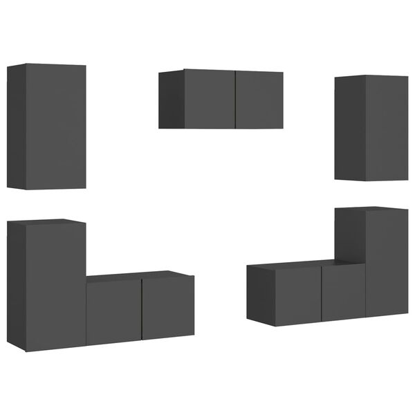 vidaXL Set de muebles de sal&oacute;n 7 piezas madera ingenier&iacute;a gris