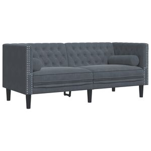 vidaXL Sof&aacute; Chesterfield 2 plazas con cojines terciopelo gris oscuro
