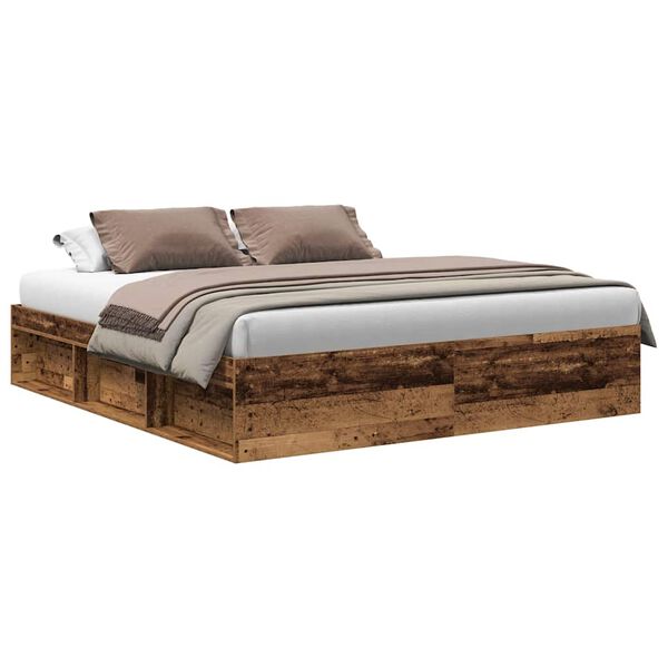 vidaXL Estructura de cama sin colch&oacute;n madera envejecida 200x200 cm