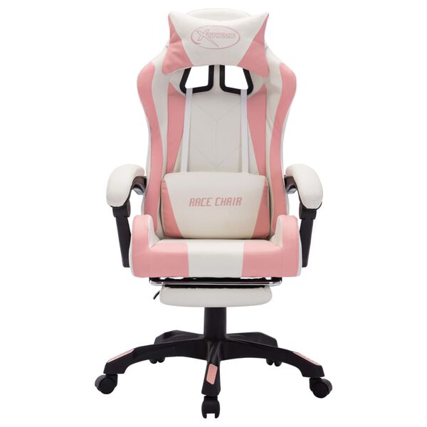 vidaXL Silla gaming con luces LED RGB cuero sintético rosa y blanco