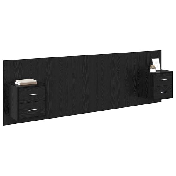 vidaXL Cabecero con Mueble 3 pcs Roble Negro Madera de ingenier&iacute;a