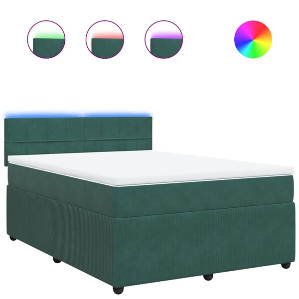 vidaXL Cama box spring con colch&oacute;n terciopelo verde oscuro 140x190 cm