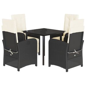 vidaXL Set de muebles jard&iacute;n 5 pzas con cojines rat&aacute;n sint&eacute;tico negro