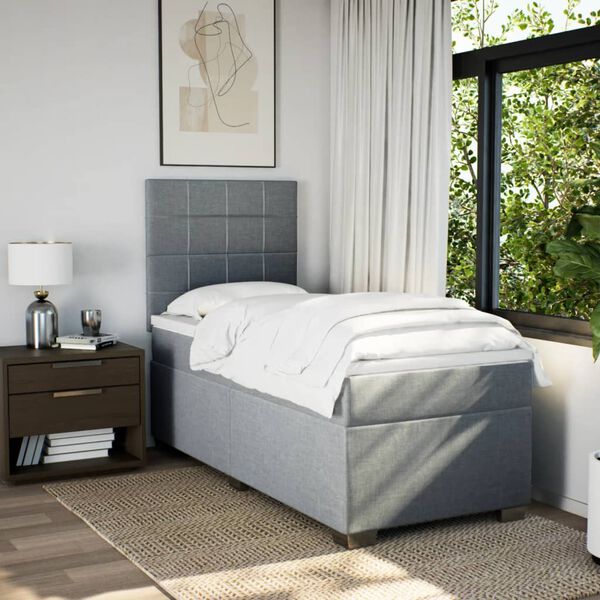 vidaXL Cama box spring con colch&oacute;n tela gris claro 90x190 cm