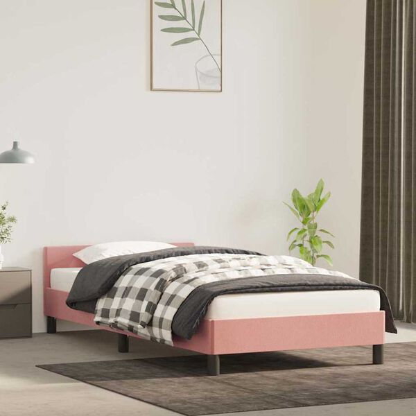 vidaXL Cama con cabecero sin colch&oacute;n terciopelo rosa 90x190 cm