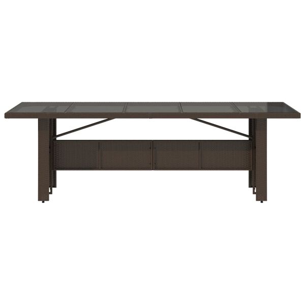 vidaXL Mesa de jard&iacute;n superficie de vidrio rat&aacute;n PE marr&oacute;n 240x90x75cm