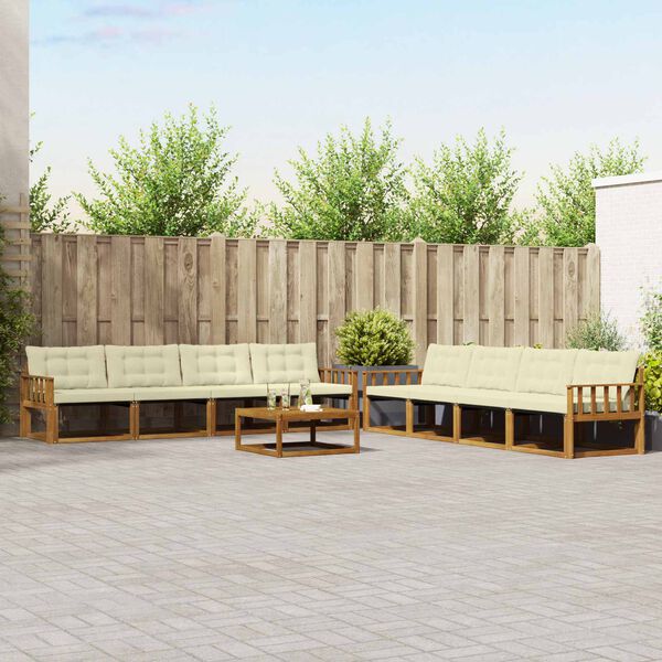 vidaXL Conjunto de sof&aacute;s de exterior con coj&iacute;n 9 pcs Natural y Crema