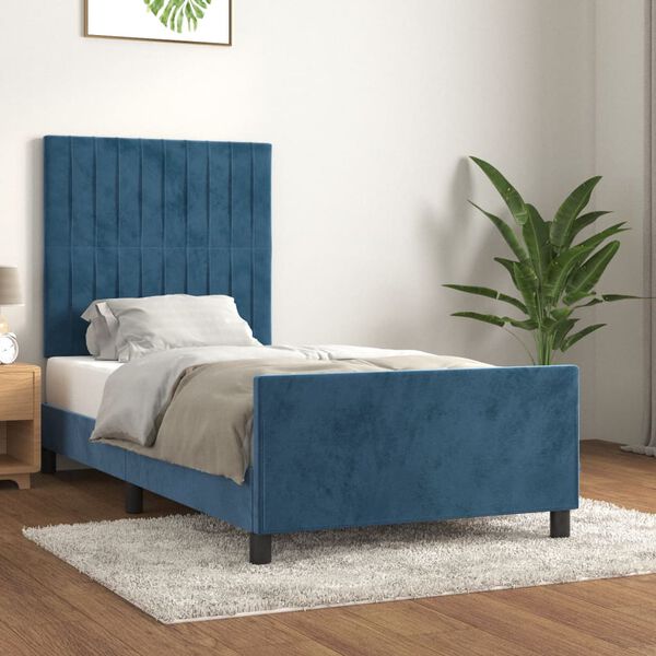 vidaXL Estructura de cama sin colch&oacute;n terciopelo azul oscuro 80x200 cm