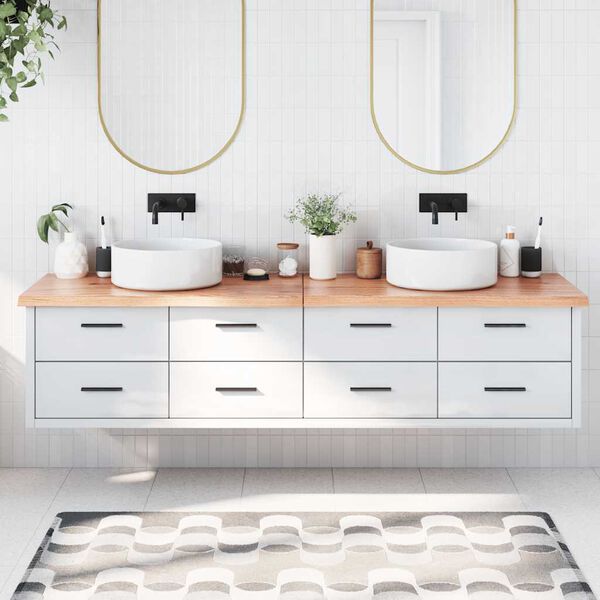 vidaXL Encimera ba&ntilde;o madera maciza tratada marr&oacute;n claro 200x50x(2-4)cm