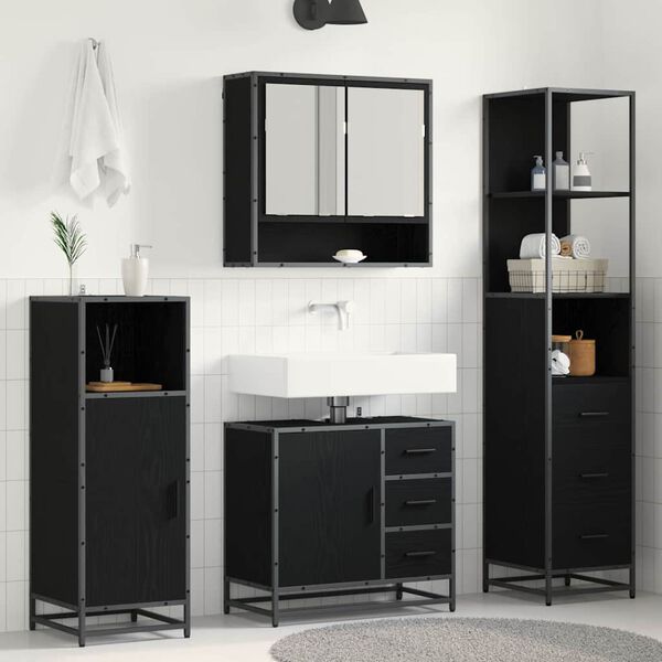 vidaXL Juego de muebles de ba&ntilde;o 3 pcs Roble Negro Madera de ingenier&iacute;a