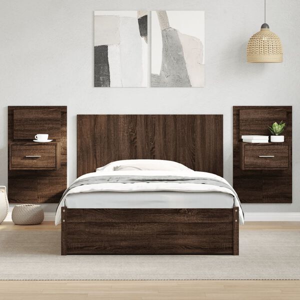 vidaXL Cabecero cama con mesitas madera ingenier&iacute;a marr&oacute;n roble 120 cm