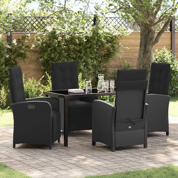 vidaXL Conjunto de Comedor de Jard&iacute;n 5 pcs Negro rat&aacute;n sint&eacute;tico