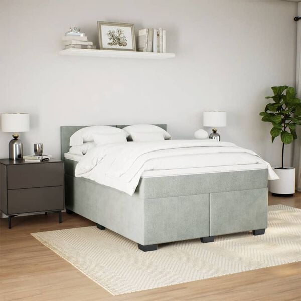 vidaXL Cama box spring con colch&oacute;n terciopelo gris claro 160x200 cm