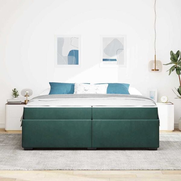 vidaXL Estructura de cama con colch&oacute;n Verde oscuro 200 x 200 cm tela