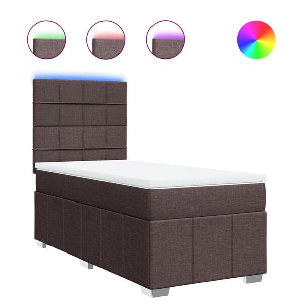 vidaXL Cama box spring con colch&oacute;n tela marr&oacute;n oscuro 80x200 cm