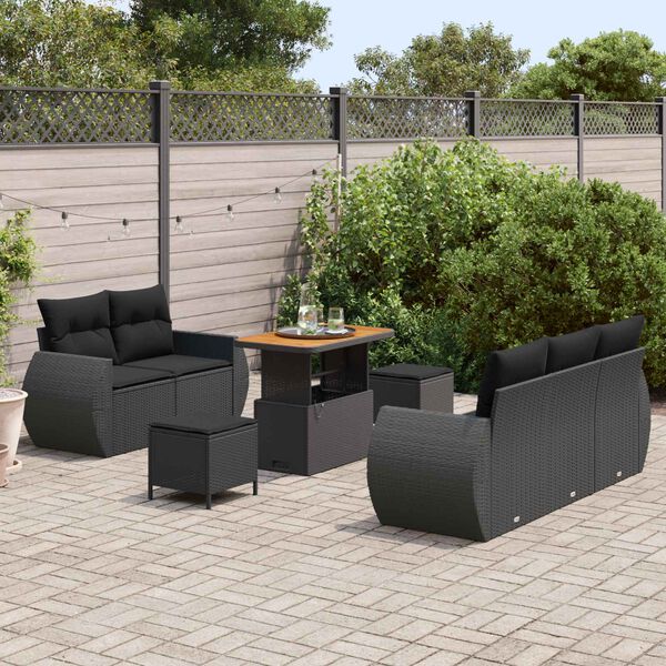 vidaXL Conjunto de sof&aacute; de jard&iacute;n 8 pcs Negro rat&aacute;n sint&eacute;tico