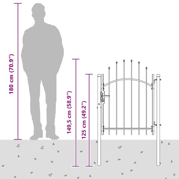 vidaXL Puerta de jardín con cerradura Gris 100 x 100 cm Acero