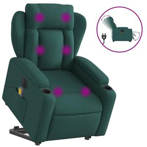 vidaXL Sill&oacute;n masaje el&eacute;ctrico reclinable elevable tela verde oscuro