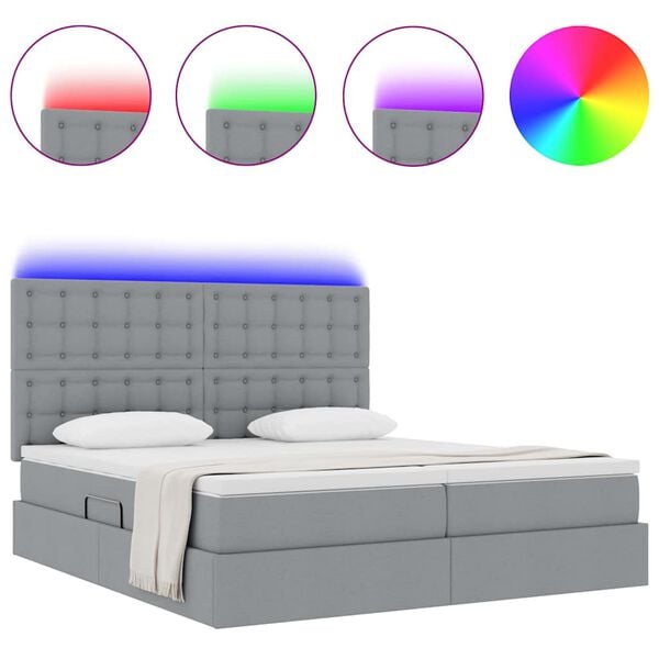 vidaXL Cama con tira de luces LED Gris Claro 180 x 200 cm tela