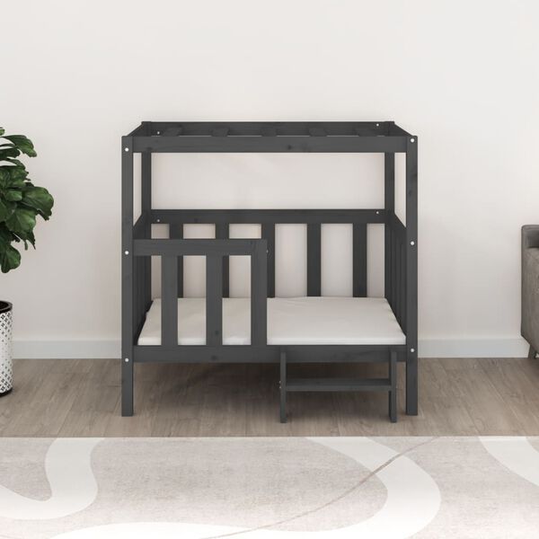 vidaXL Cama para perros madera maciza de pino gris 105,5x83,5x100 cm