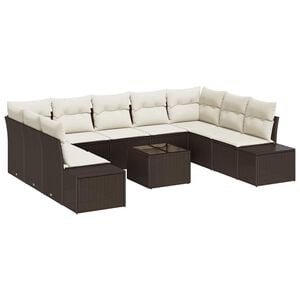 vidaXL Conjunto de sof&aacute;s de jard&iacute;n 9 uds. 8 plaza Marr&oacute;n y crema