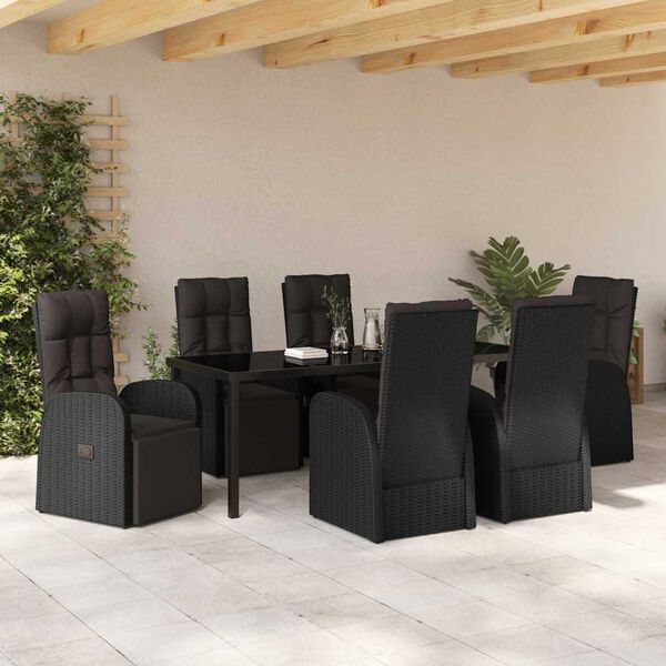 vidaXL Conjunto de Comedor de Jard&iacute;n 7 pcs Negro rat&aacute;n sint&eacute;tico