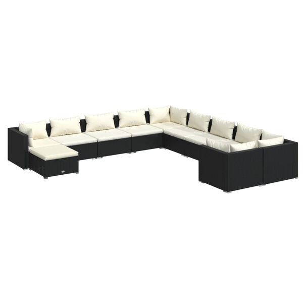 vidaXL Set de muebles de jard&iacute;n 11 pzas cojines rat&aacute;n sint&eacute;tico negro