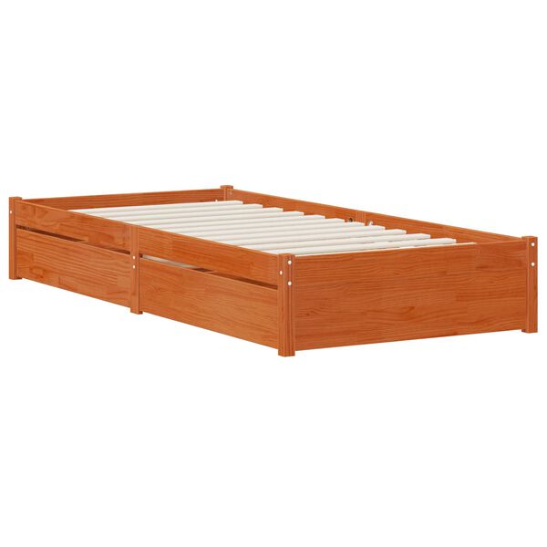 vidaXL Estructura de cama con caj&oacute;n 3 pcs Marr&oacute;n cera Madera de pino