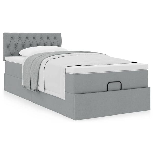 vidaXL Cama otomana con colch&oacute;n gris claro 90x200 cm tela
