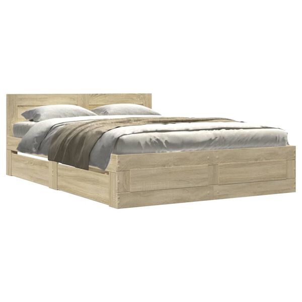vidaXL Cama con cabecero madera de ingenier&iacute;a roble Sonoma 140x190 cm