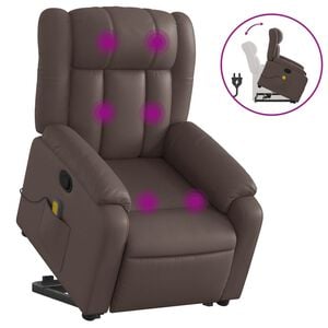 vidaXL Sill&oacute;n reclinable de masaje de pie de cuero sint&eacute;tico marr&oacute;n