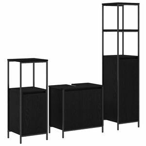 vidaXL Juego de muebles de ba&ntilde;o 3 pcs Roble Negro Madera de ingenier&iacute;a
