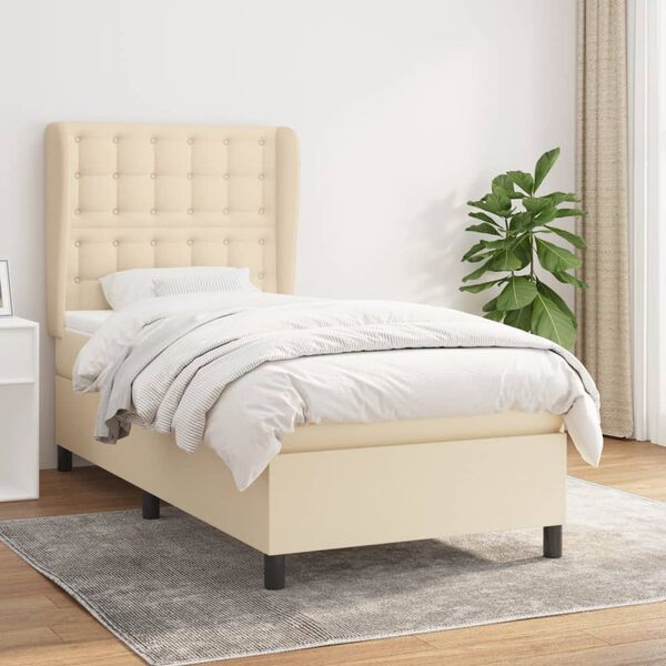 vidaXL Cama box spring con colch&oacute;n tela color crema 90x190 cm