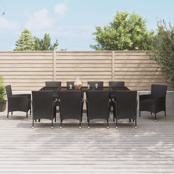 vidaXL Set de comedor jard&iacute;n 11 pzas con cojines rat&aacute;n sint&eacute;tico negro