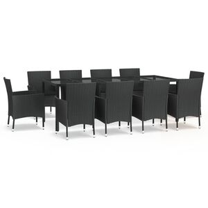 vidaXL Set de comedor jardín 11 pzas con cojines ratán sintético negro