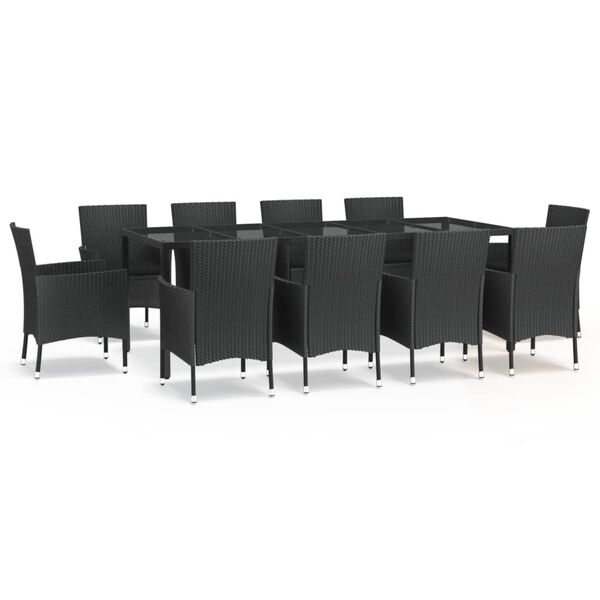 vidaXL Set de comedor jard&iacute;n 11 pzas con cojines rat&aacute;n sint&eacute;tico negro