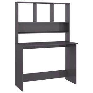 vidaXL Escritorio con estantes contrachapada gris brillo 110x45x157 cm