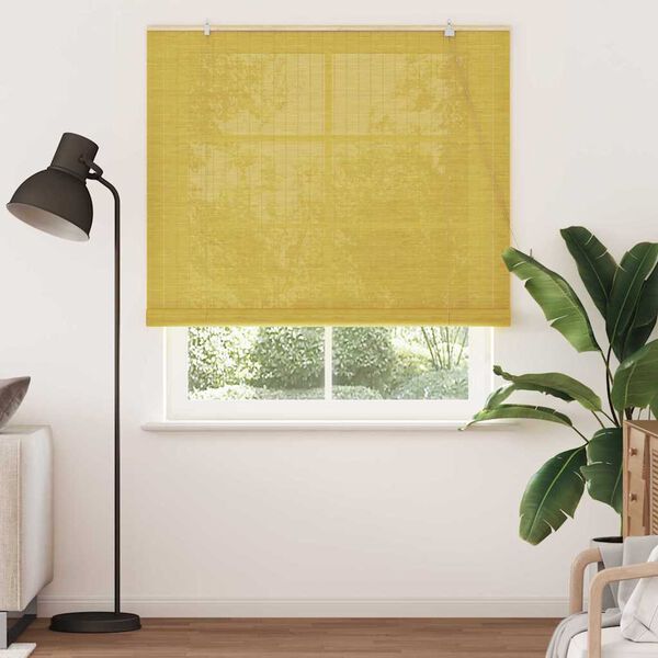 vidaXL Estor enrollable con cortinas Amarillo 140 x 220 cm Bamb&uacute;