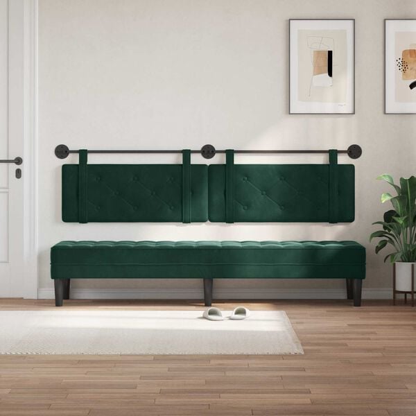 vidaXL Cabecera Colgante Verde oscuro 210 x 55 x 5 cm Terciopelo
