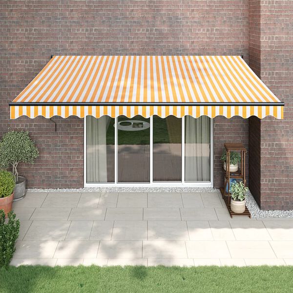 vidaXL Toldo retr&aacute;ctil aluminio y tela amarillo y blanco 4,5x3 m