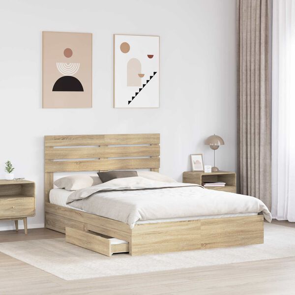 vidaXL Cama con almacenamiento con cabecera Roble Sonoma 150 x 200 cm