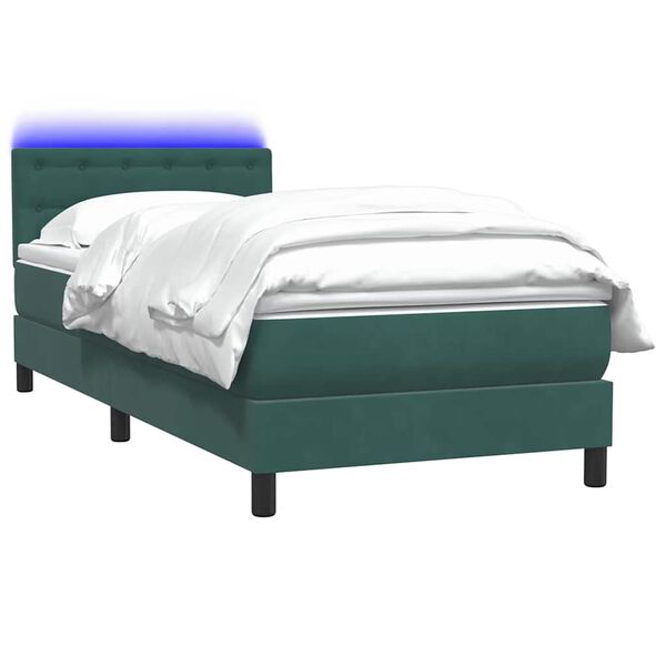 vidaXL Cama box spring con colch&oacute;n y LED terciopelo verde oscuro 90x220 cm