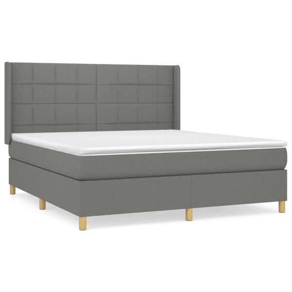 vidaXL Cama box spring con colch&oacute;n tela gris oscuro 180x200 cm