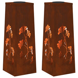 vidaXL Luz de camino LED solar 2 pcs Acero Corten Acero Corten