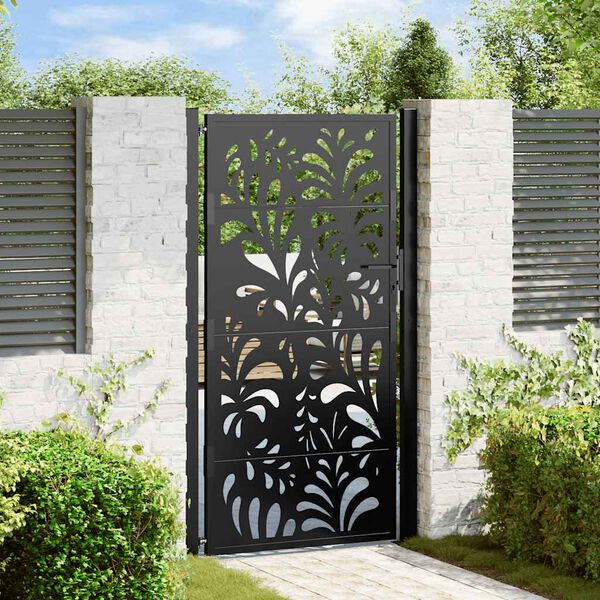 vidaXL Puerta de jard&iacute;n negra 100x175 cm dise&ntilde;o ondulado de acero