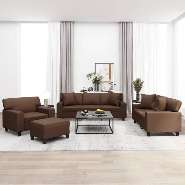 vidaXL Juego de sof&aacute;s con cojines 4 piezas cuero sint&eacute;tico marr&oacute;n