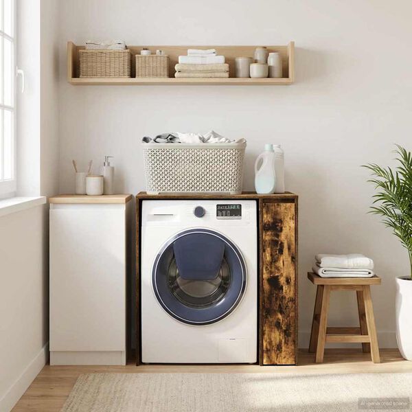 vidaXL Armario para lavadora con puerta Roble ahumado 87 x 60 x 89 cm