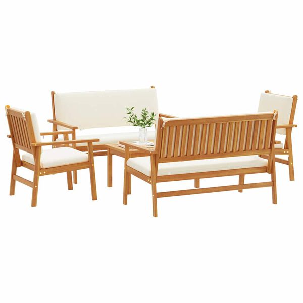 vidaXL Conjunto de sofá de jardín 5 pcs Marrón Madera maciza de Acacia