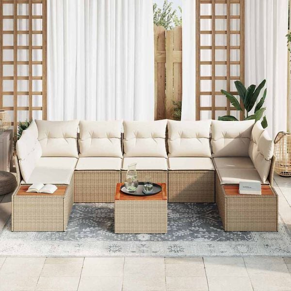 vidaXL Conjunto de sof&aacute; de jard&iacute;n con coj&iacute;n 8 pcs Beige Polirat&aacute;n